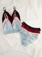 4 Sets Lace Bra & Panties Lingerie - Contrast Design
