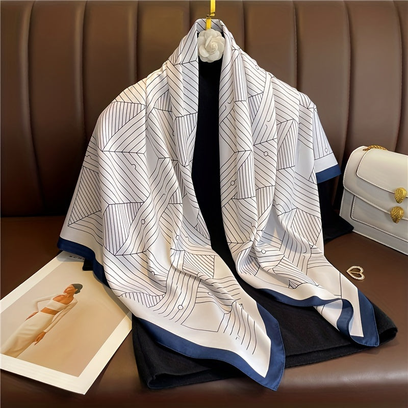 Square Scarf Geometric Pattern Shawl Women Head Wrap Bandana Windproof Kerchief