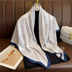 Square Scarf Geometric Pattern Shawl Women Head Wrap Bandana Windproof Kerchief