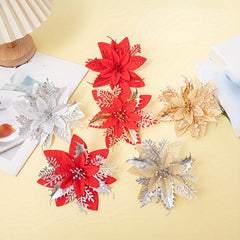 10pcs Christmas Golden Powder Garland Decoration Flowers Christmas Tree Pink