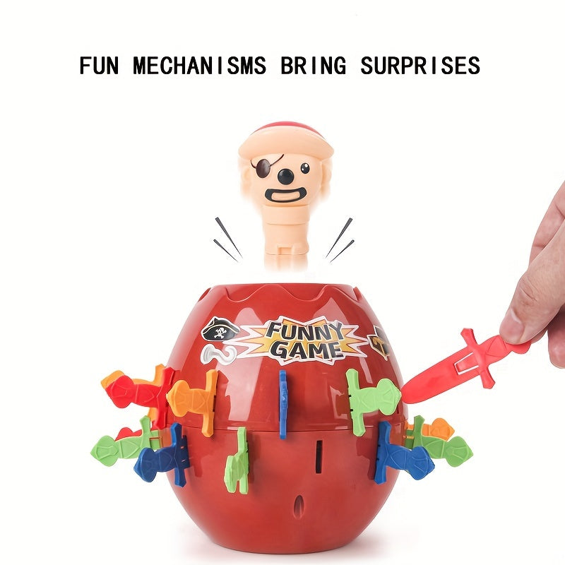 Kids Pirate Barrel Prank Toy Piggy Bank Wooden Barrel Sword Insert Spoof Game