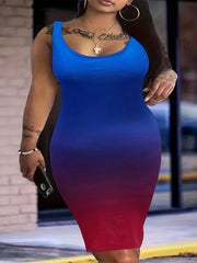 Women's Plus Ombre Print Scoop Neck Bodycon Tank Dress