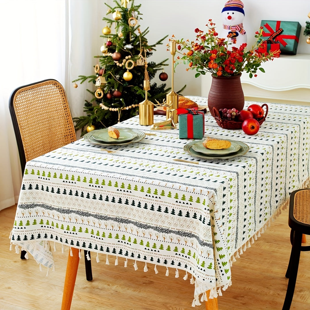 Bohemian Floral Tablecloth with Tassels - Stain Resistant