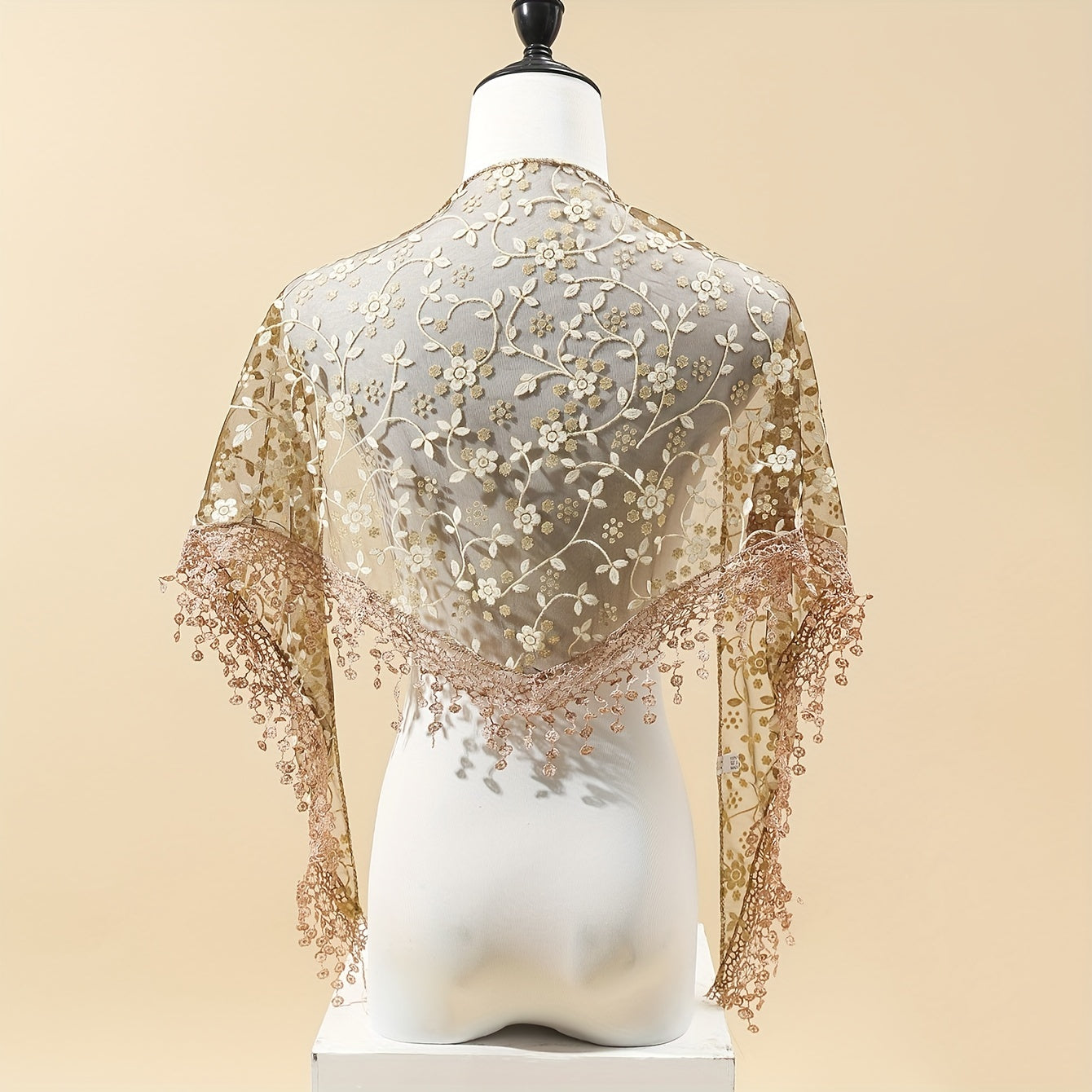 Floral Lace Shawl Tassel Triangle Scarf Solid Cape Bridal Shawl Dress Wrap