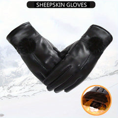 Women's PU Leather Plush Short Gloves for Riding Windproof