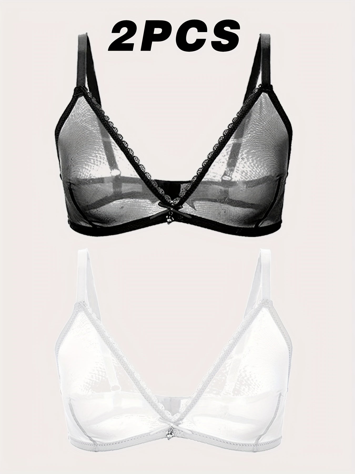 2pcs Lace Mesh Wireless Bras Unlined Bra