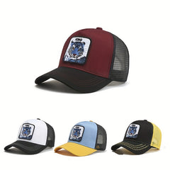 Tiger Patch Trucker Hat Block Mesh Cap Adjustable Sunscreen Dad Hats
