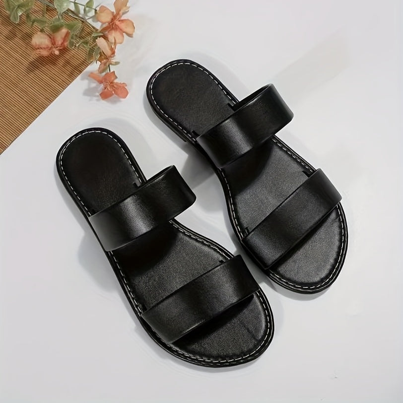 Women's Double Strap Slide Sandals Casual Slip On Flat Summer Shoes