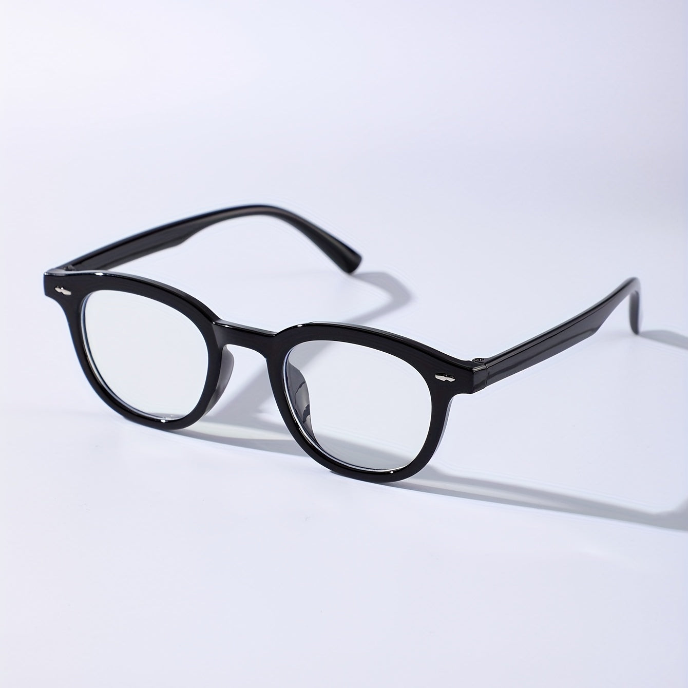 Men's Round Small Frame Flat Preppy Plastic Glasses