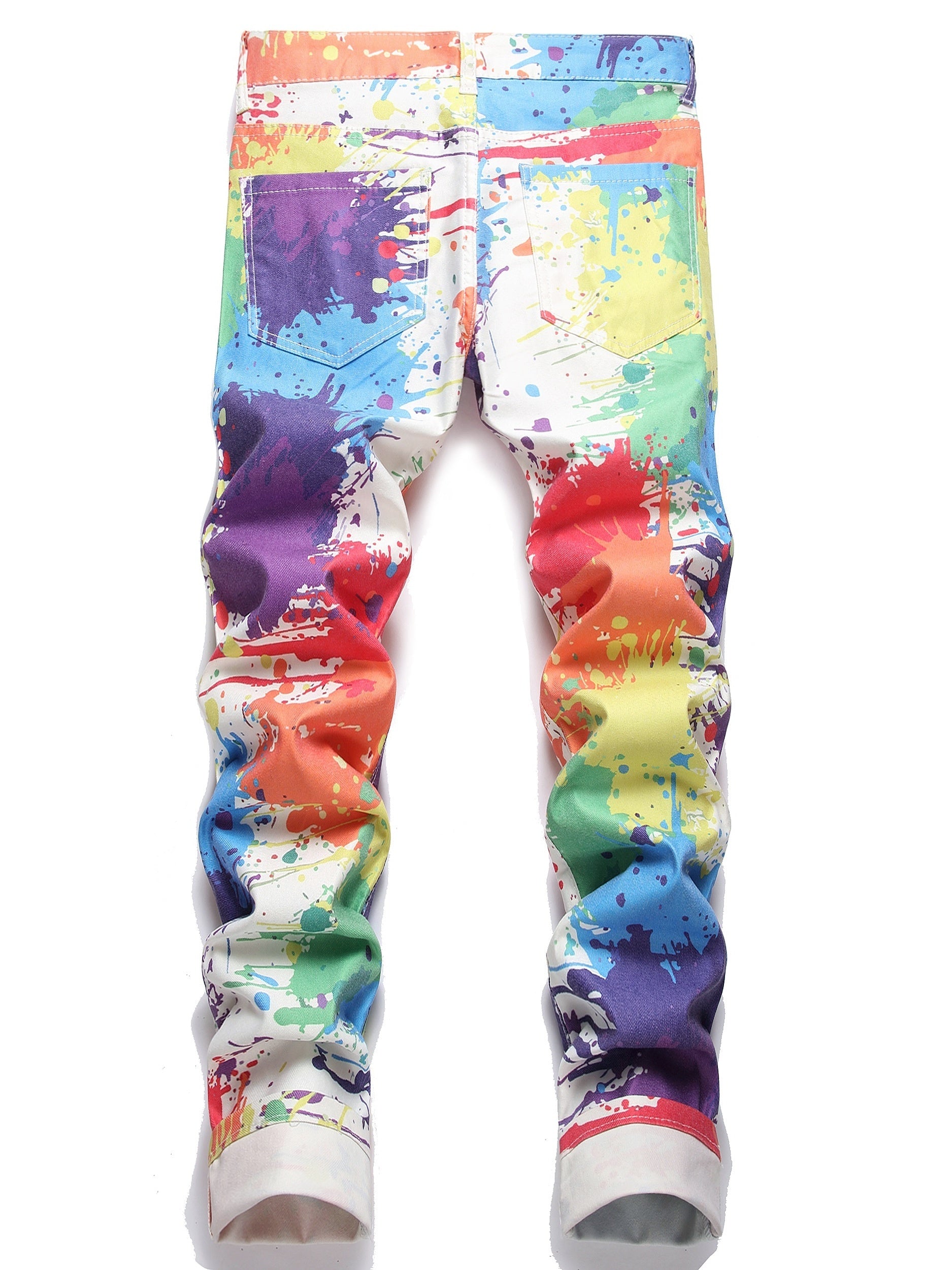 Paint Splash Cotton Slim Fit Jeans Men's Casual Street Style Denim Pants