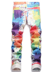 Paint Splash Cotton Slim Fit Jeans Men's Casual Street Style Denim Pants