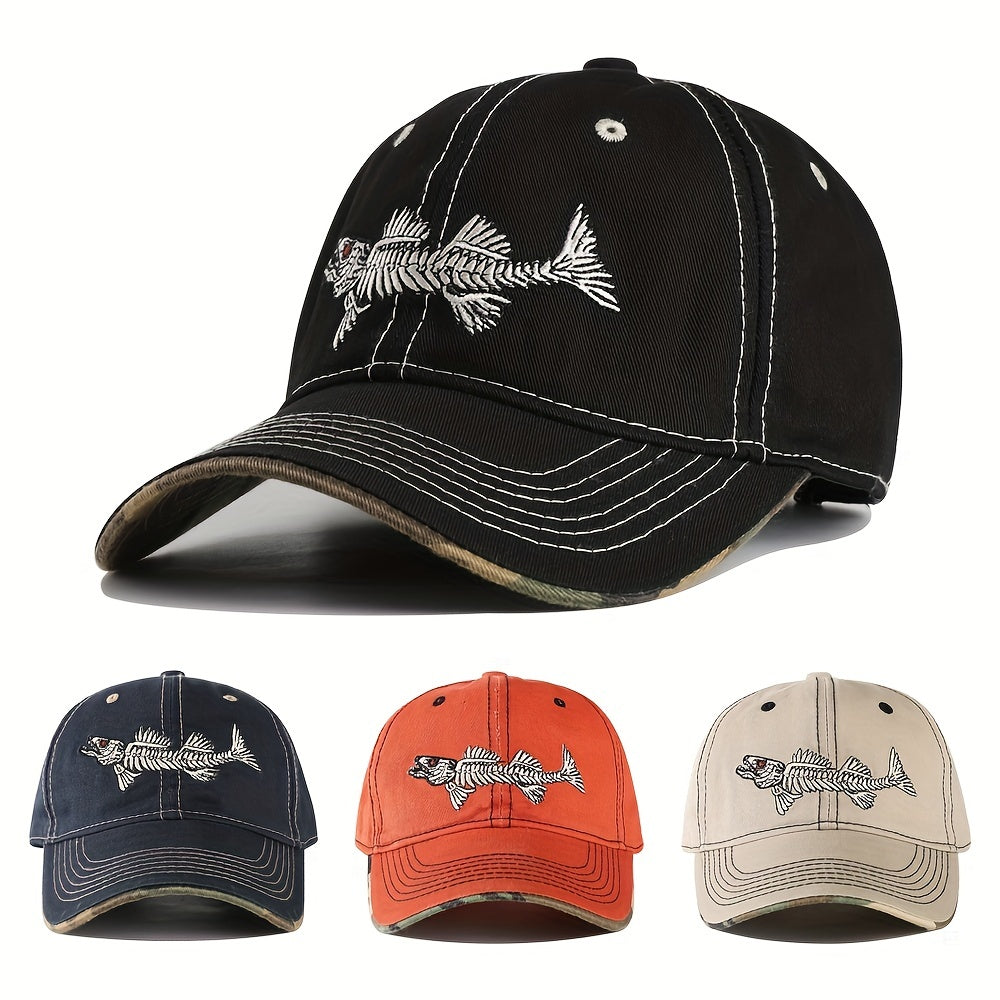 Men's 3D Fishbone Embroidered Baseball Cap Outdoor Fishing Hat