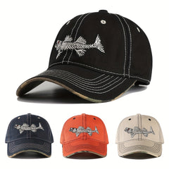 Men's 3D Fishbone Embroidered Baseball Cap Outdoor Fishing Hat