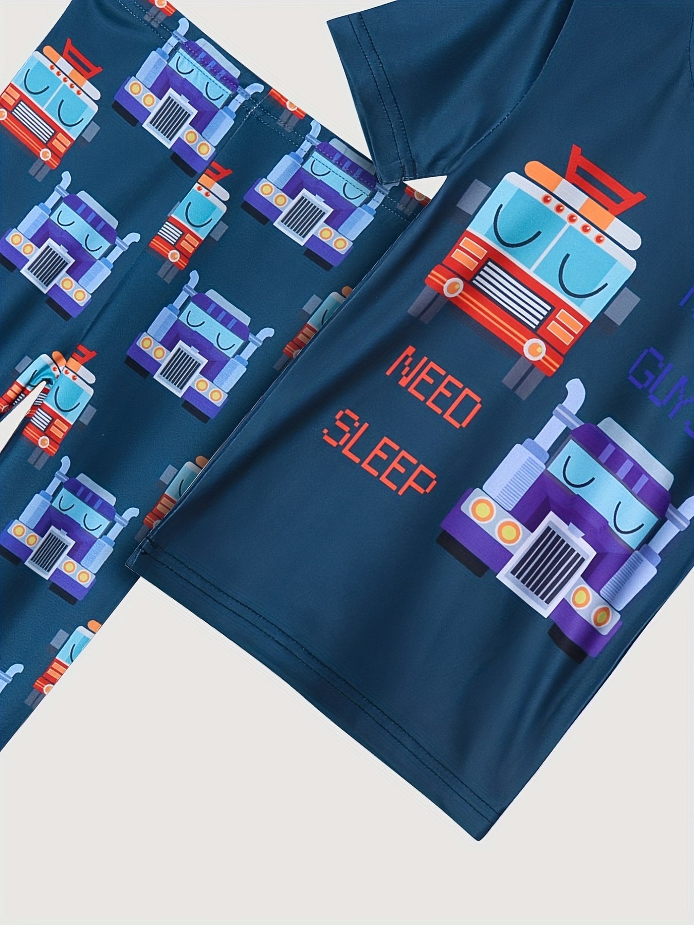 Boys Truck Cartoon Pajamas Set Short Sleeve Top & Trousers
