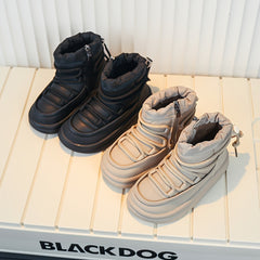 Girls Solid Zipper Boots Warm Winter Plus Fleece Comfortable Casual