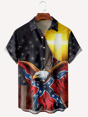 American Flag & Eagle Print Button Up Shirt