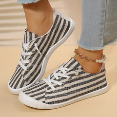 Women's Striped Canvas Shoes Casual Lace Up Outdoor Sneakers