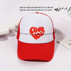 Love You Print Baseball Cap Red Adjustable Trucker Hat Mesh Breathable