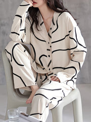Geometric Pattern Pajama Set Long Sleeve Top & Pants
