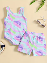 Baby Girl's 2pcs Tie Dye Swimsuit & Shorts Set