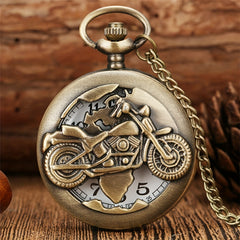 Vintage Bronze Hollow Out Motorcycle Pocket Watch