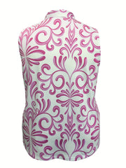 Floral Print Polo Neck Plus Size Sports Top