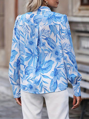 Floral Print Lantern Sleeve Button Up Shirt