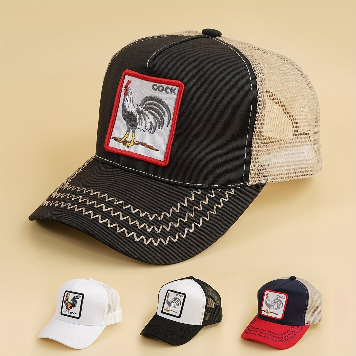 Cartoon Chicken Patch Baseball Cap Mesh Trucker Hat