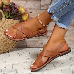 Women's Cross Strap Sandals Casual Flat Summer Beach Shoes