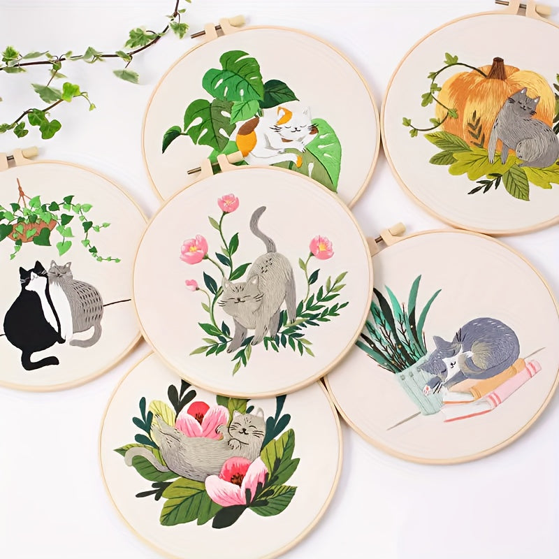 Embroidery Starter Kit for Adults - DIY Cats Pattern Cross Stitch