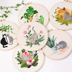 Embroidery Starter Kit for Adults - DIY Cats Pattern Cross Stitch
