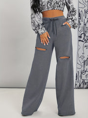 Solid Cut Out Tie Yoga Pants Pockets