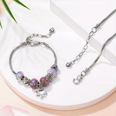 Snake Chain Charm Bracelet With Heart Shape Lobster Clasp Stainless Steel