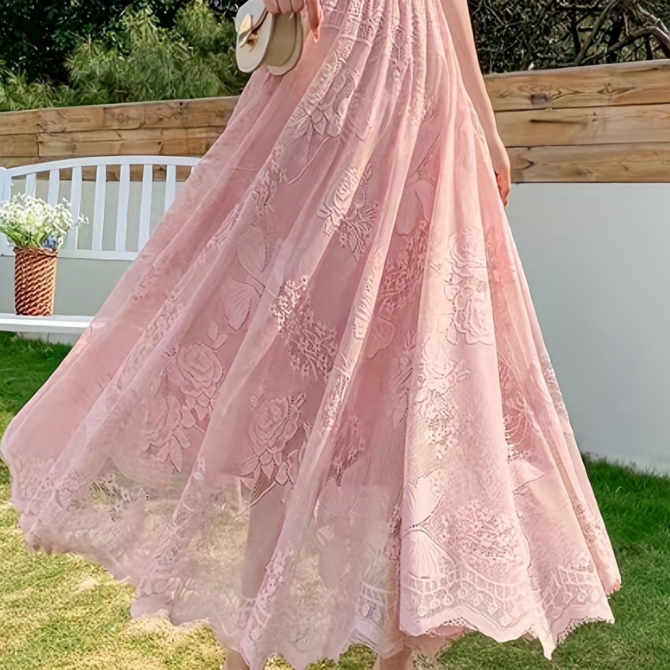 Embroidered Lace Elastic Waist Skirt for Women