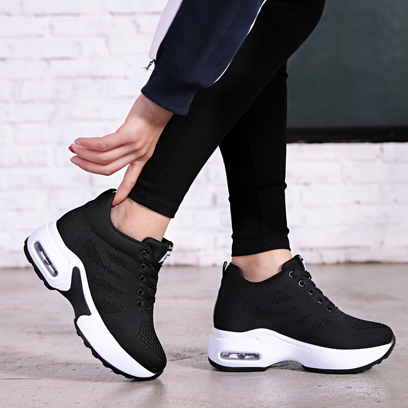Women's Lightweight Mesh Sneakers Platform Low Top Lace Up Casual Shoes