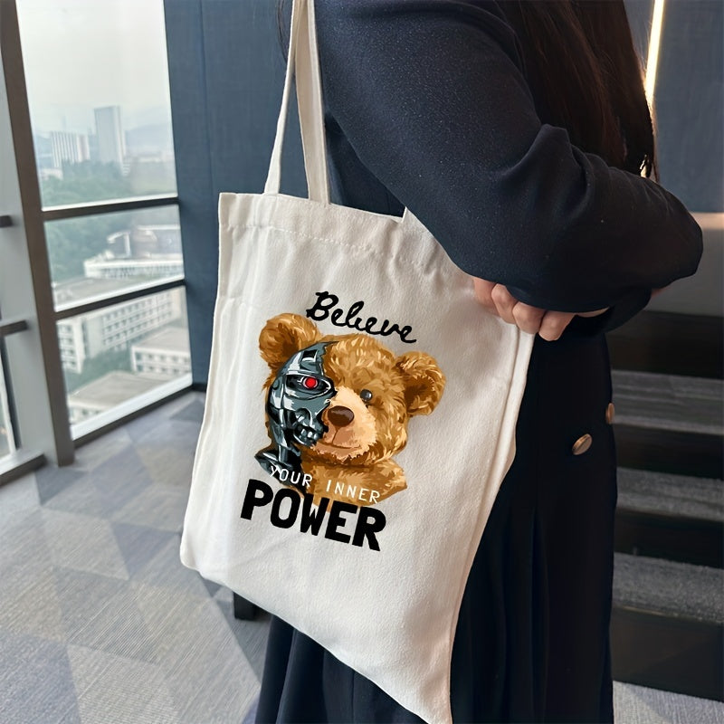 Bear Pattern Canvas Tote Bag Large Capacity Shoulder Bag