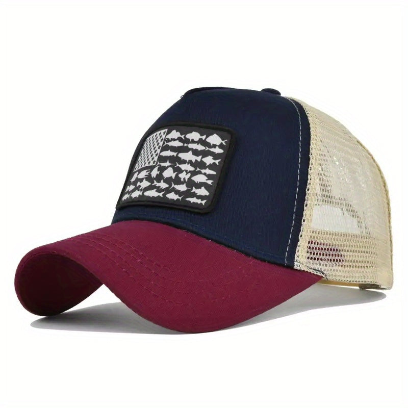 Fish Flag Patch Baseball Cap Unisex Mesh Trucker Hat