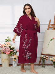 Plum Print Long Sleeve Robe Nightgown