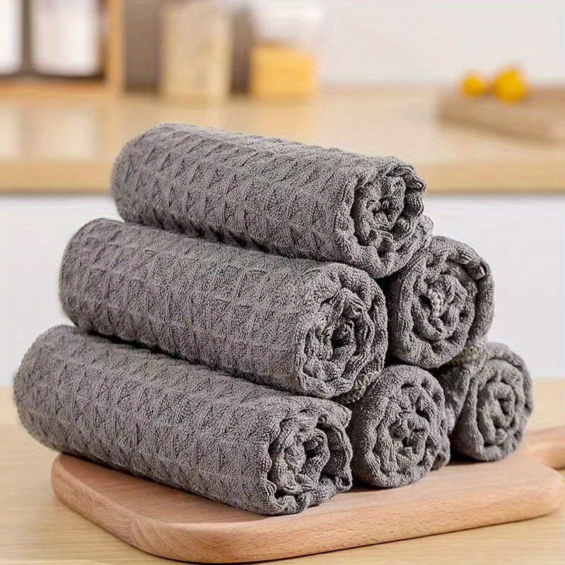 6pcs Waffle Grid Cleaning Cloth Quick Drying Kitchen Dishwashing