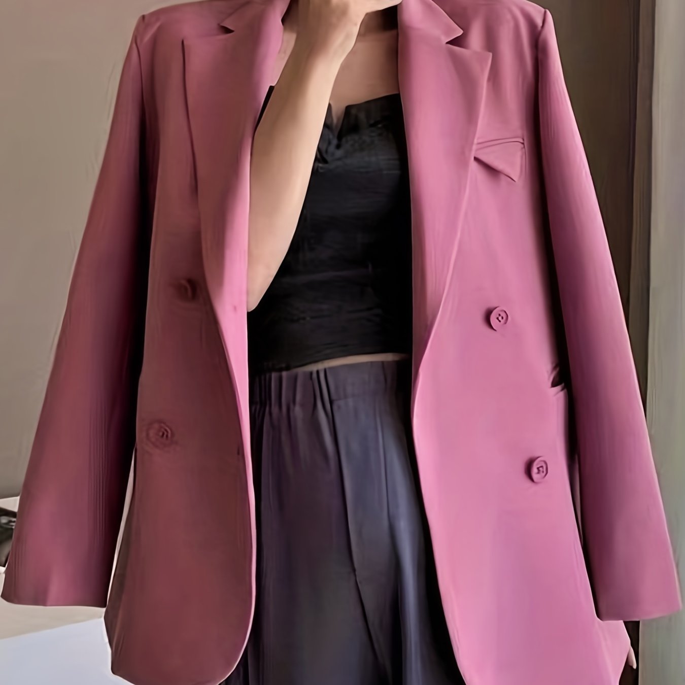 Double Breasted Lapel Blazer Long Sleeve Casual Work Office Outerwear
