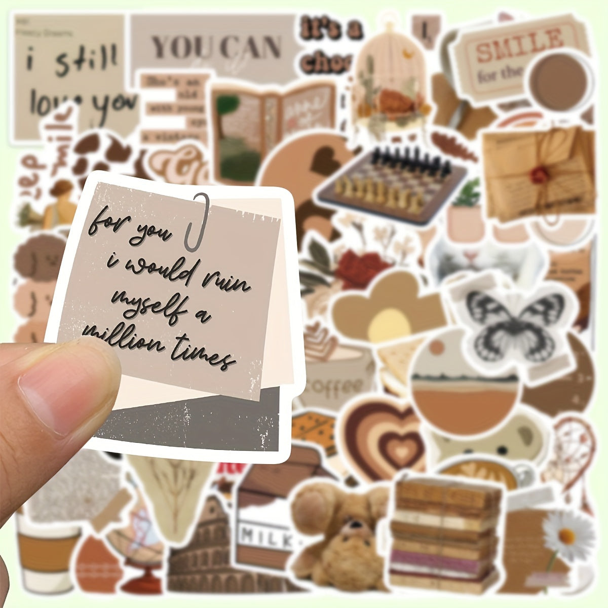 60pcs Brown Stickers DIY Decorative Waterproof Stickers