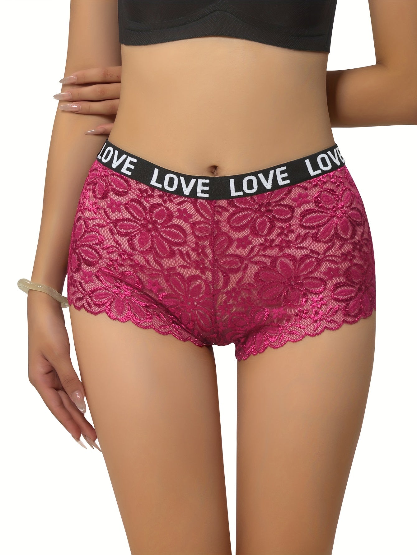 4pcs Lace Boyshort Panties Floral Print Intimates Women's Lingerie