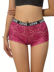 4pcs Lace Boyshort Panties Floral Print Intimates Women's Lingerie