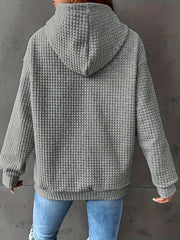 Solid Textured Hooded Sweatshirt & Mini Skirt Outfits Set