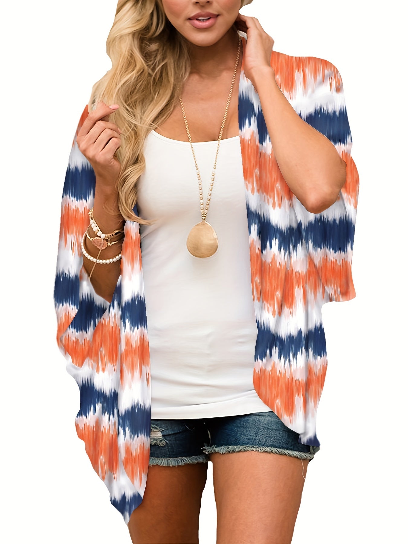 Tie Dye Cover Up Shirt V Neck Loose Fit Long Sleeves Beachwear Cardigans