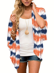 Tie Dye Cover Up Shirt V Neck Loose Fit Long Sleeves Beachwear Cardigans