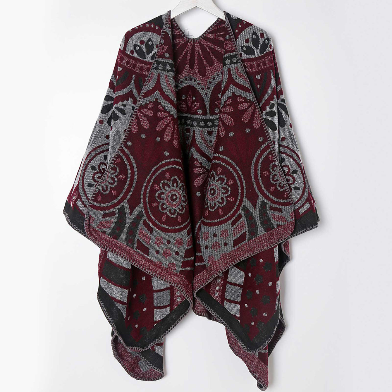 Bohemia Knitted Plaid Shawl Thickened Scarf Cape Wrap