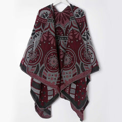 Bohemia Knitted Plaid Shawl Thickened Scarf Cape Wrap