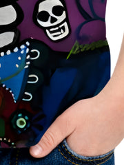Boys Skull Floral Print T-shirt Short Sleeve Crew Neck Top