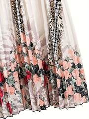 Floral & Leopard Print Elastic Waisted A line Skirt